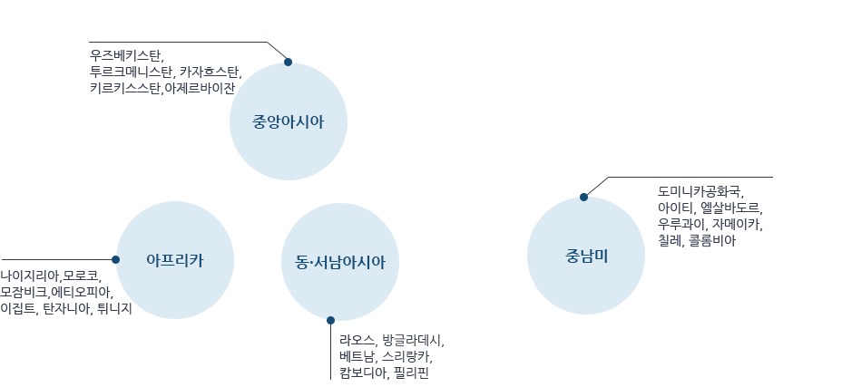 해외사업현황에 대한 이미지로, 설명은 아래에 있습니다.
