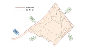 사업계획선과 지적선 차이를 표시한 사업계획도와 지적측량의 차이 예시