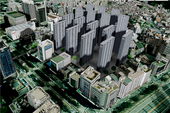 3D 조감도: 정비 계획안을 3차원 입체 조감도로 시각화한 화면